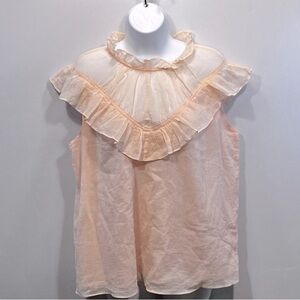Ryegrass Top Peach Bisque Large Mock High Ruffle Neck Cotton Romantic Boho New